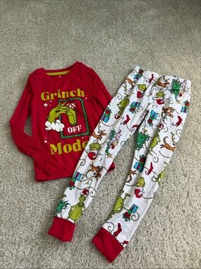 Dr. Seuss Grinch Red Top with White Printed Pajama Pants
